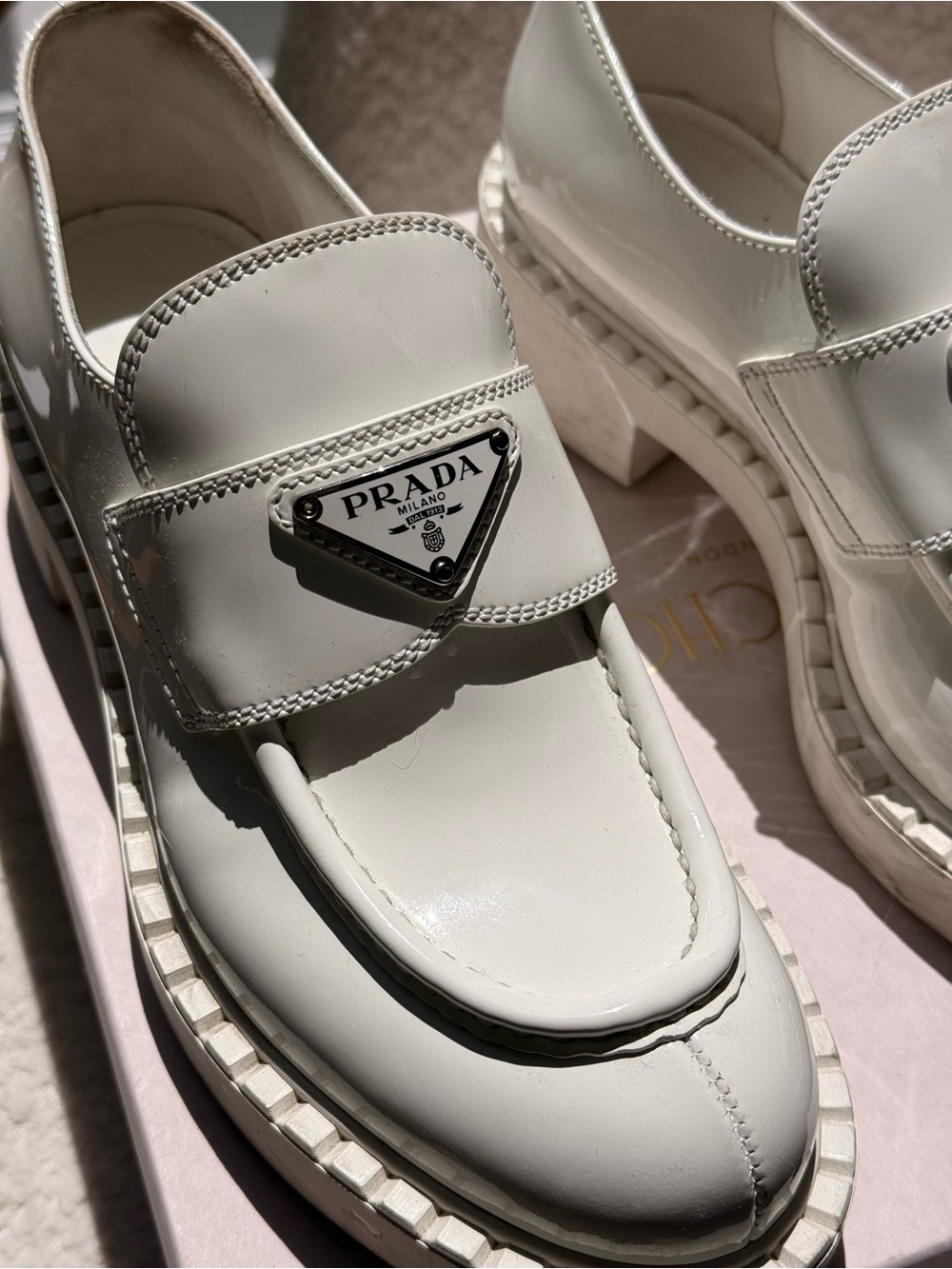 PRADA Chunky White Monolith Triangle Leather Loafers 37 EU 7 US - Picture 5 of 14